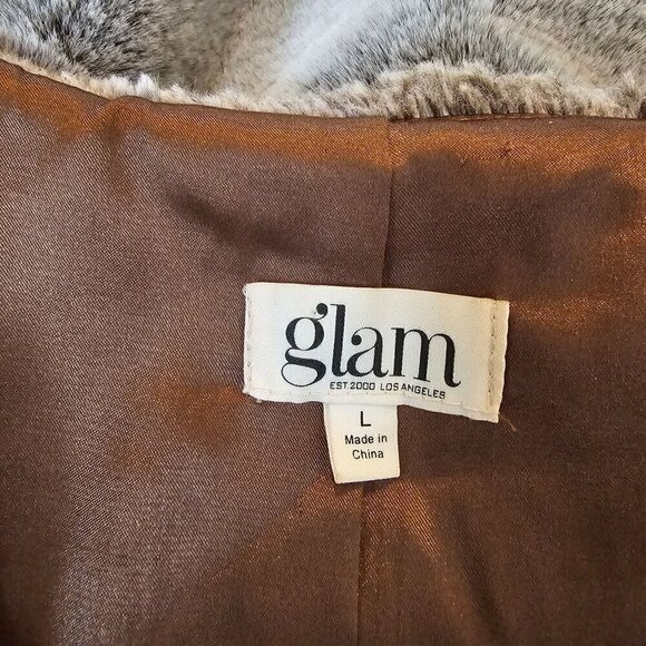 Glam Los Angeles Faux Fur Open Front Vest - Soft & Cozy, Light Grey, Size Large - Picture 3 of 9